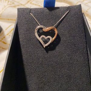 White Gold / Yellow Gold Heart Necklace with Diamonds